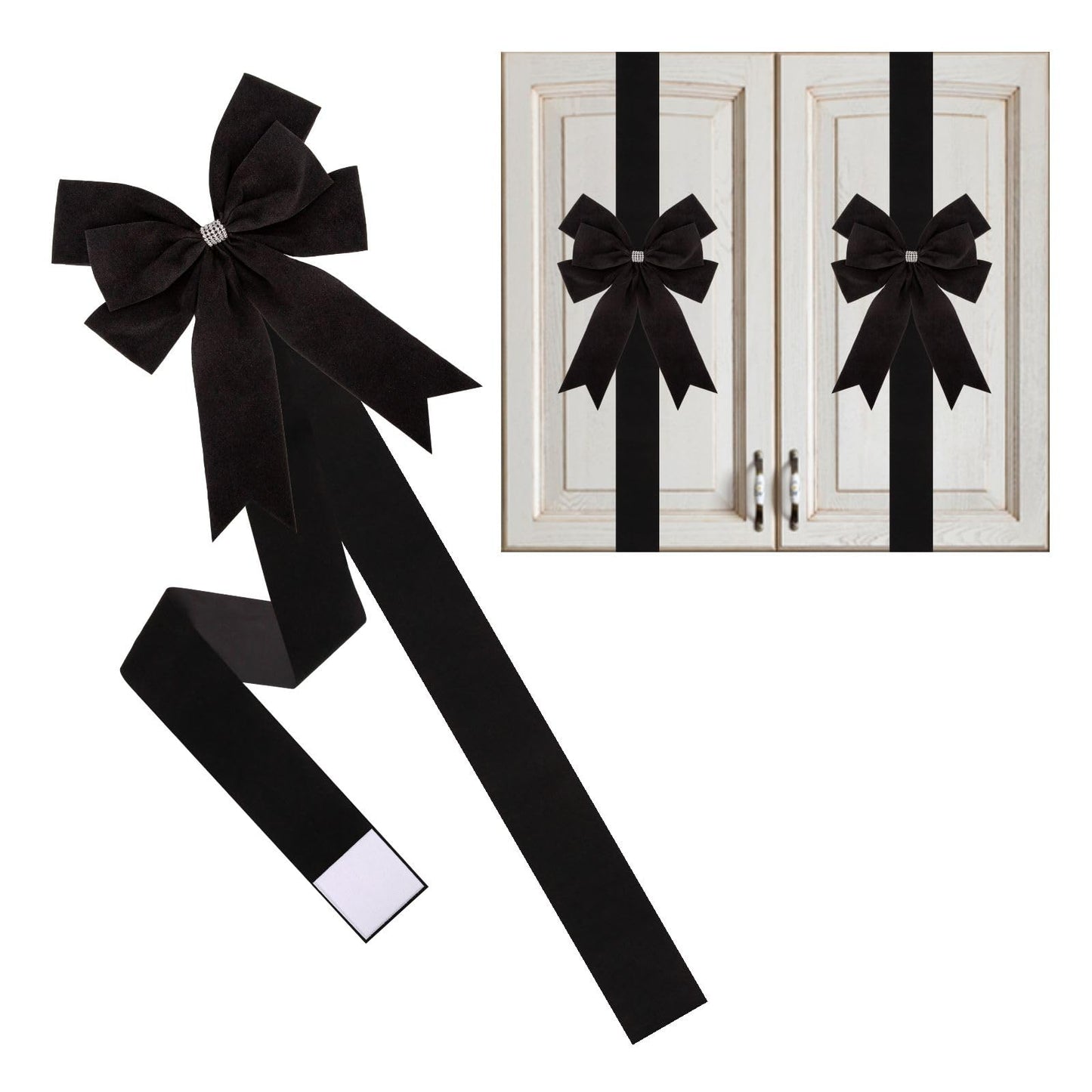 Meseey 6 Pieces Cabinet Bows Large Black Velvet Ribbons Cabinet Door Bows for Thanksgiving Fall Haloween Christmas Party (Black)