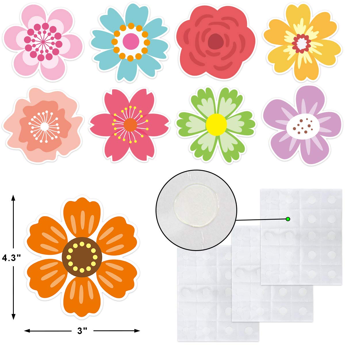 Ceiba Tree 54 Pcs Flower Cutouts Summer Flowers Bulletin Board Decorations Spring Cut-Outs for Party Home Classroom Back to School Decor