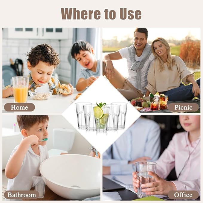 6 Pcs Plastic Tumblers, Unbreakable Water Cups, Reusable Drinking Cup for Kids and Adults, Stackable Acrylic Glasses for Camping Picnic Party Juice Cocktail Whiskey Wine (6pc-clear-300ml/10oz)