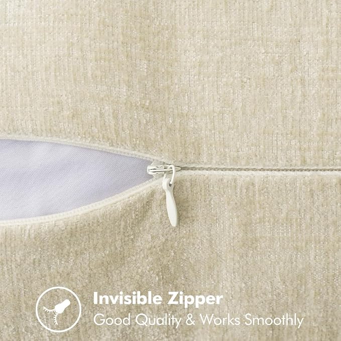 MIULEE Pack of 2 Pillow Covers 18x18 Inch Cream White Farmhouse Decorative Throw Pillow Covers with Stitched Edge Soft Chenille Solid Dyed Couch Pillow Covers for Sofa Bed Living Room