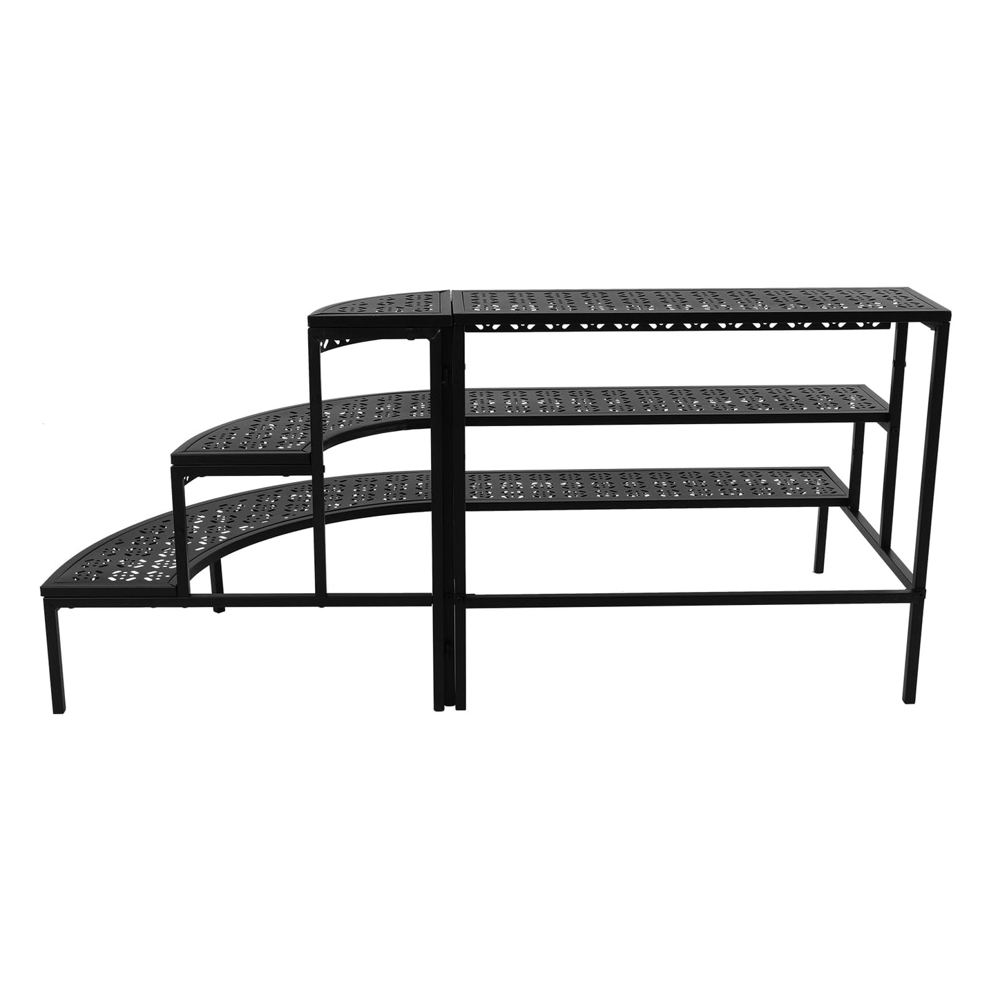BAIODNB 3 Tier Plant Stand Semi-Circular Flower Pot Organizer Rack, Quarter Round Plant Display Holder Outdoor Storage Shelves, Metal Corner Shelf Planter Shelving Ladder Plant Stand for Indoor Use