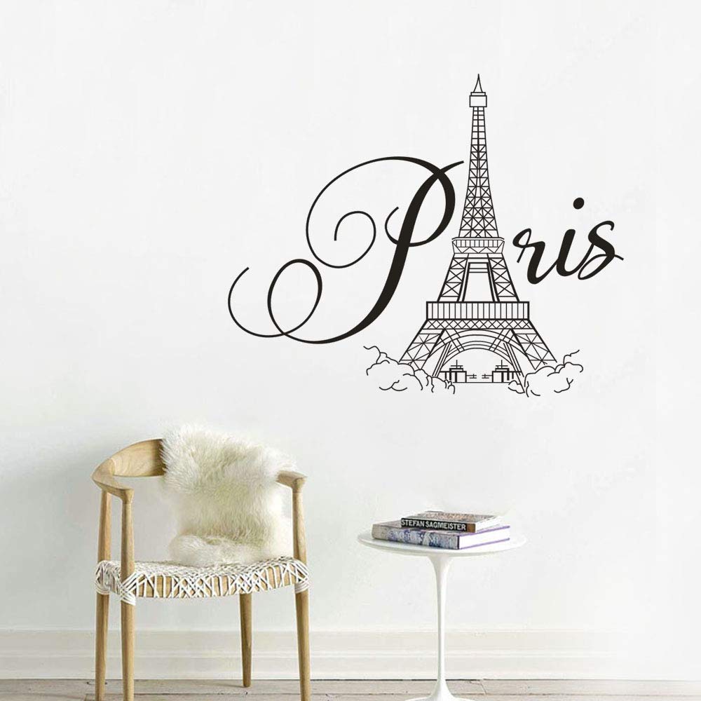 BooDecal Paris Eiffel Tower Wall Decals Lettering Quotes Wall Stickers Romance Decoration Living Room Bedroom 27 Inches x 22 Inches