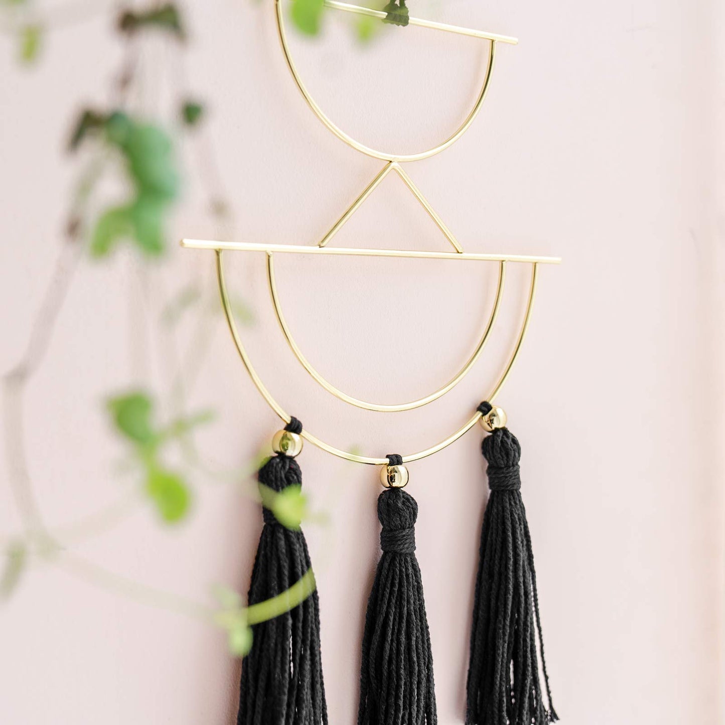 Mkono 2 Pcs Small Macrame Wall Hanging Boho Decor Cute Home Art Ornament with Gold Metal Ring for Bedroom Living Room Nursery Bathroom, 12.6''H x 7.6''W and 11.5''H x 5.9''W, X-Small