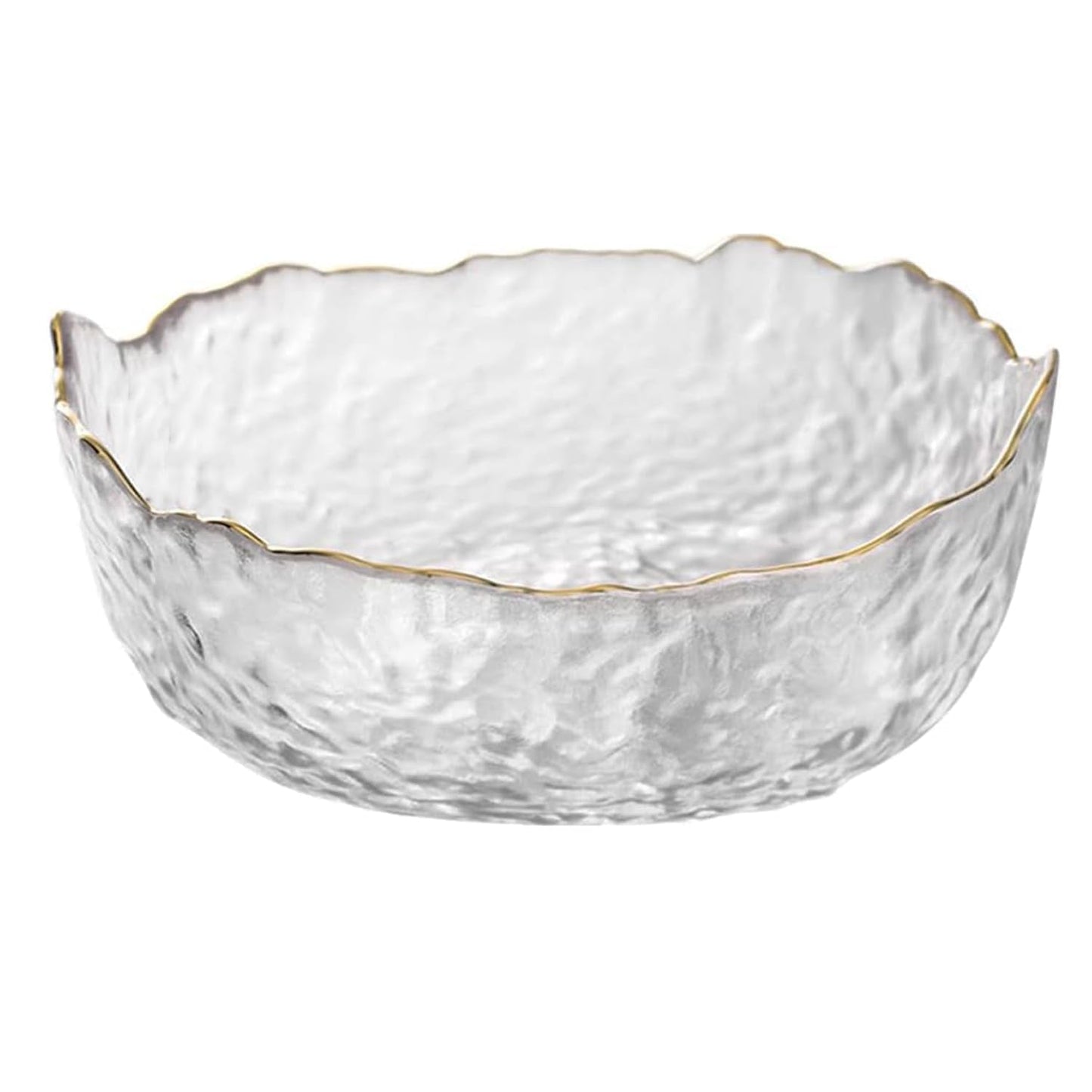 SYXLTSH Glass Salad Bowl Irregular Lotus Flower Shape Serving Bowls, Mixing Nut Bowls for Kitchen Fruist, Snack, Dessert, and Ice Cream Candy Dishes (Crystal Clear with Gold Rim, Medium)