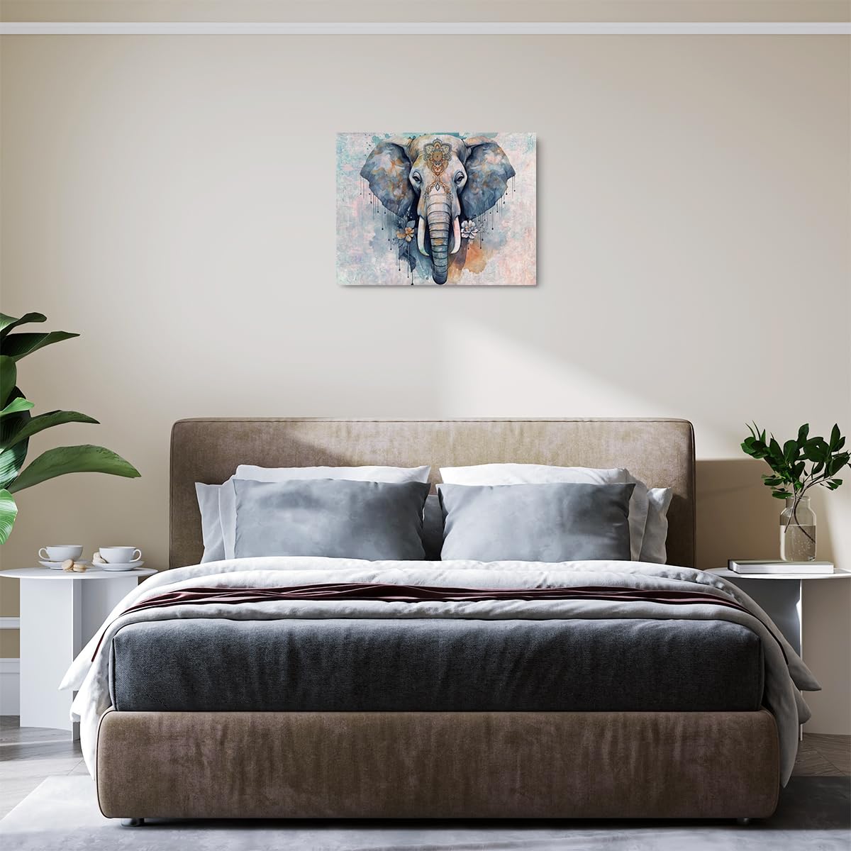 Retro Elephant Wall Art - Vintage Animal Themed Canvas Framed Poster - 15" x 11.4" for Home, Farmhouse, Bedroom, Kitchen, Living Room