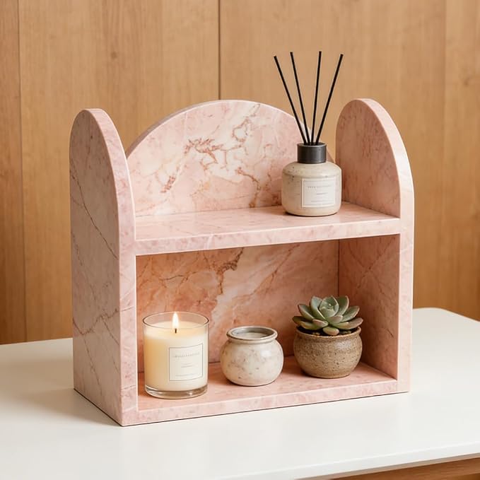 DUANYAN Marble Bathroom Counter Organizers and Storage, 2-Tier Luxurious Makeup Organizer for Perfume Cosmetic Skincare Jewelry, Natural Marble Counter Shelf, No Assembly Required