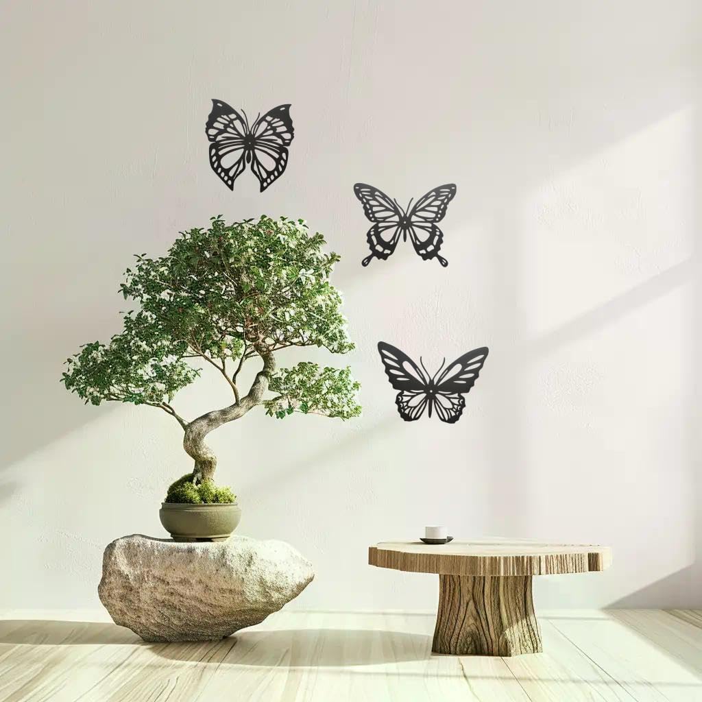 Lylence Metal Butterfly Wall Decor 3pcs Black Metal Butterfly Wall Decoration, Versatile Wall Decoration for Living Room, Bedroom and Bathroom - Large Size 3 (1Pack (3pcs))