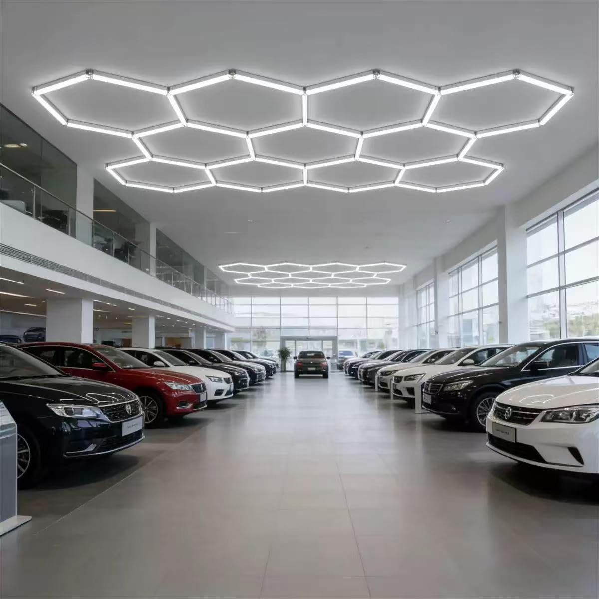 Hexagon Garage Lights LED Ceiling Light, 11 Cells Modular Honeycomb Garage Lighting, 46 LEDs Splicing Ceiling Lamp, Super Bright DIY Light Fixture for Workshop Warehouse, 6500K White