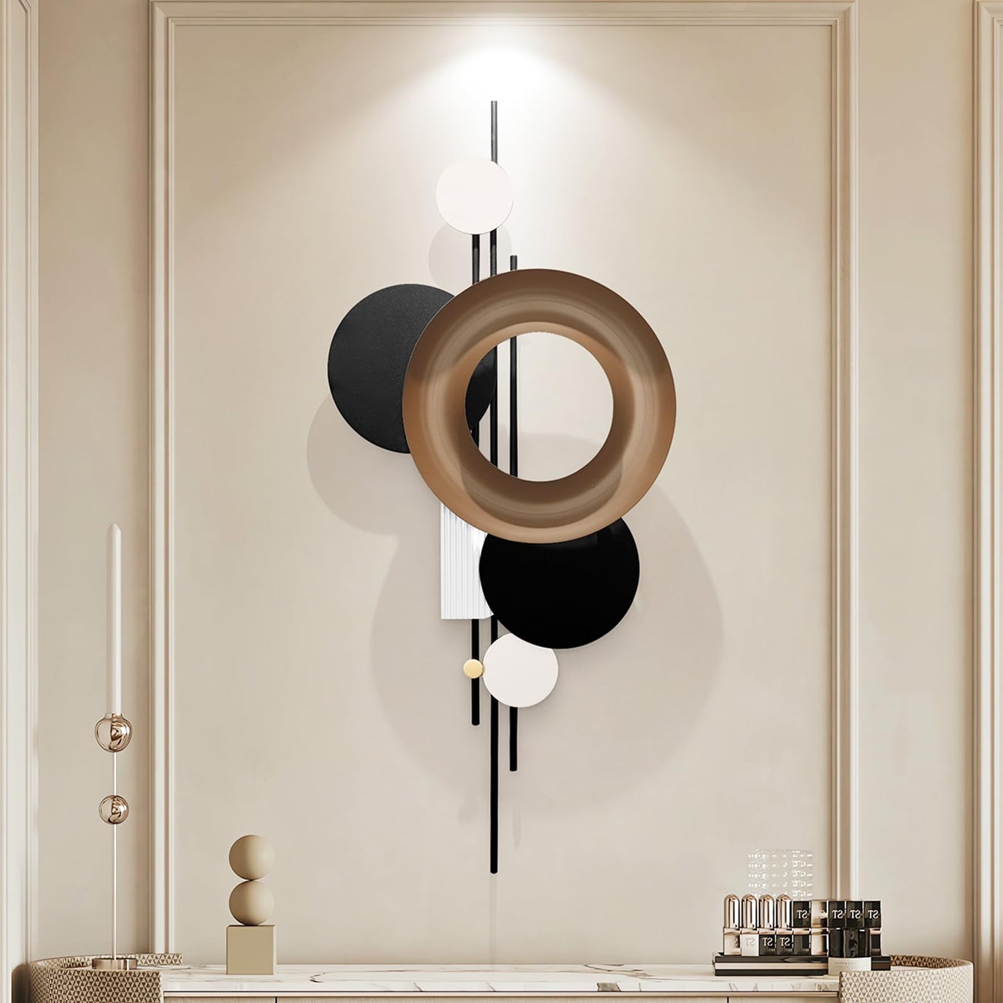 HEBOIX Modern Geometric Large Metal Wall Art 3D Wall Sculptures Handmade Wall Hanging Wall Decoration for Living Room/Dinning Room/Bedroom/Entryway/Kitchen/Office