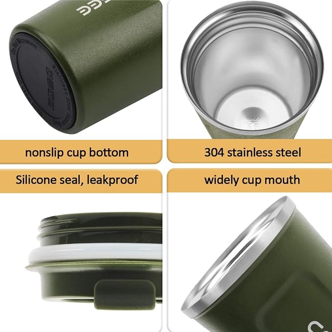 CS COSDDI 12 oz Stainless Steel Vacuum Insulated Tumbler - Coffee Travel Mug Spill Proof with Lid - coffee Cup for Keep Hot/Ice Coffee,Tea and Beer (Green)
