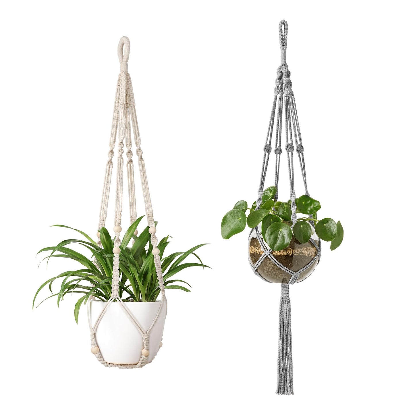 Mkono 35 inch and 41inch Macrame Plant Hanger Indoor Hanging Planter Basket with Wood Beads Decorative Flower Pot Holder for Indoor Outdoor Boho Home Decor (POTS NOT Included)