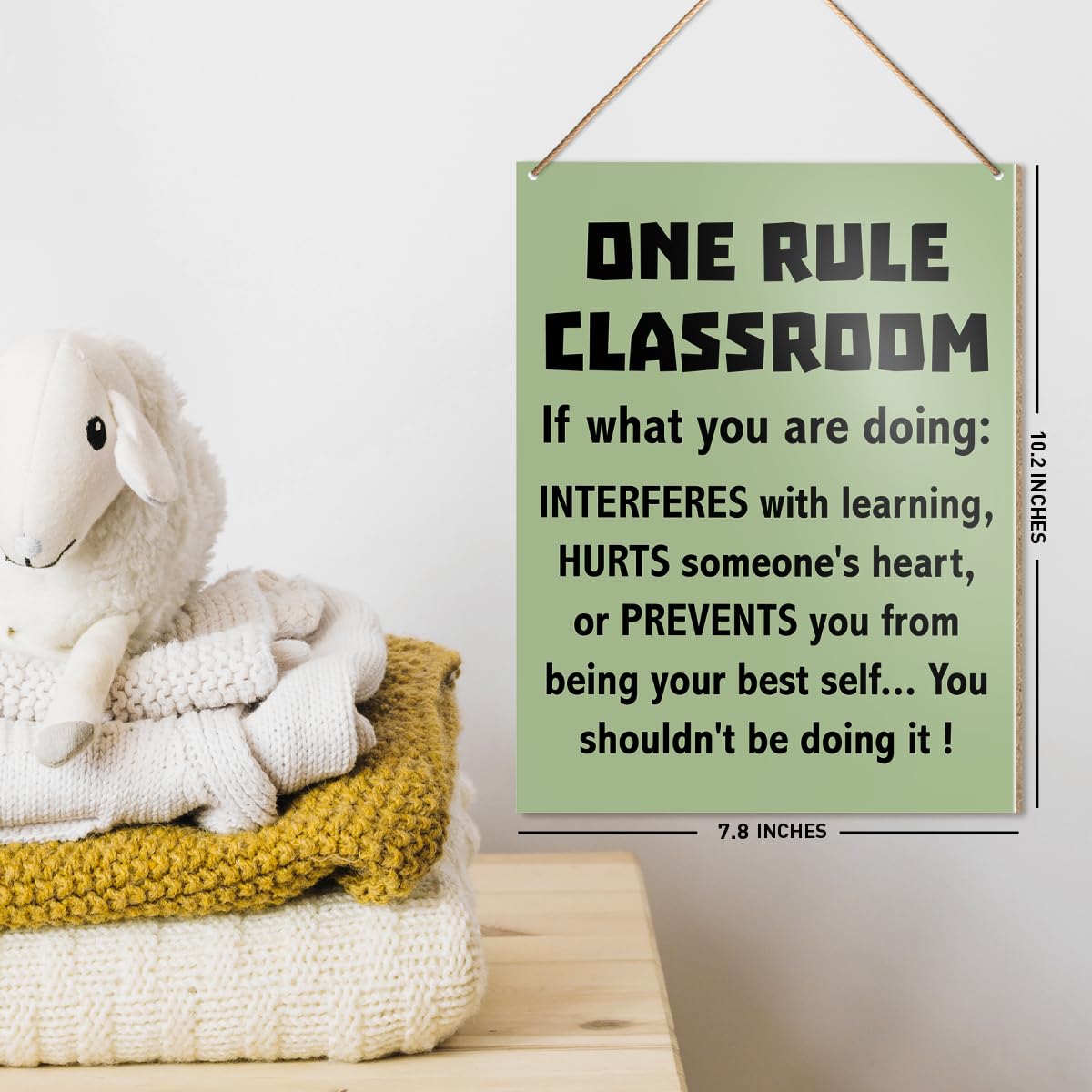 UDNADKEX Classroom Wall Sign Hanging Decor, One Rule Classroom, High Middle School Classroom Positive Wooden Decor Teacher Sign Back to School Decoration