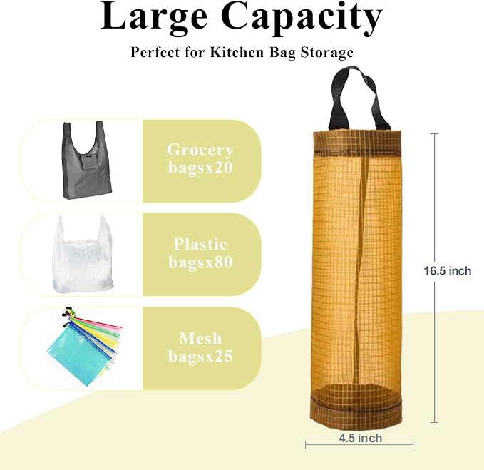 TOGETRUE Plastic Bag Holder, Mesh Grocery Bag Holder Hanging Storage Bag Dispenser (Yellow 2 Packs)