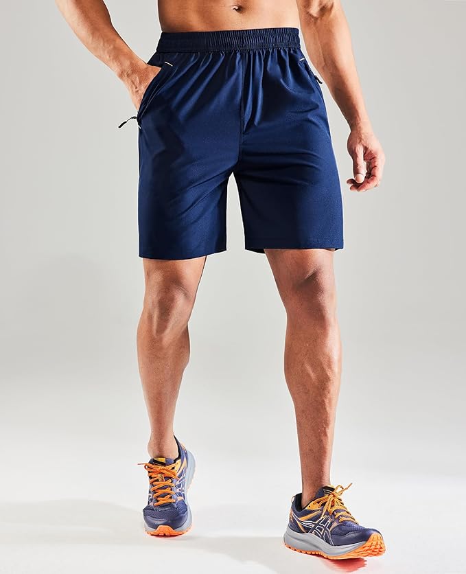 MIER Men's Quick Dry Running Shorts with Zipper Pocket, Elastic Waist Athletic Workout Exercise Fitness Shorts, 7 Inch