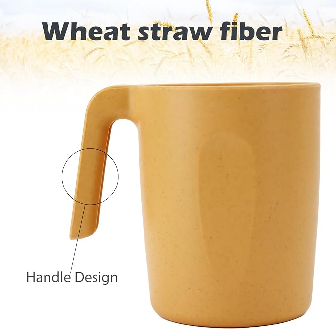 PYRMONT Wheat Straw Cups 16 Oz Alternative Plastic Cups With Handle Dishwasher & Microwave Safe Mug Set of 6 Unbreakable Cups Set for Office,Home,BBQ,RV Cute Cups-Multi
