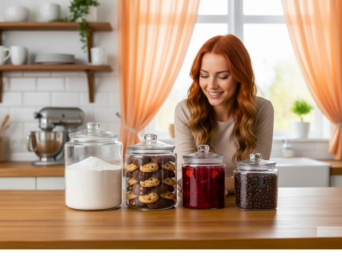 WERRO 1 Gallon Glass Cookie Jar With Airtight Lid - Extra Gasket - Large Glass Jar - Glass Food Storage Container, Candy, Dog Treats, Flour, Cookies, Kitchen Jar for Pantry - Laundry Room Storage