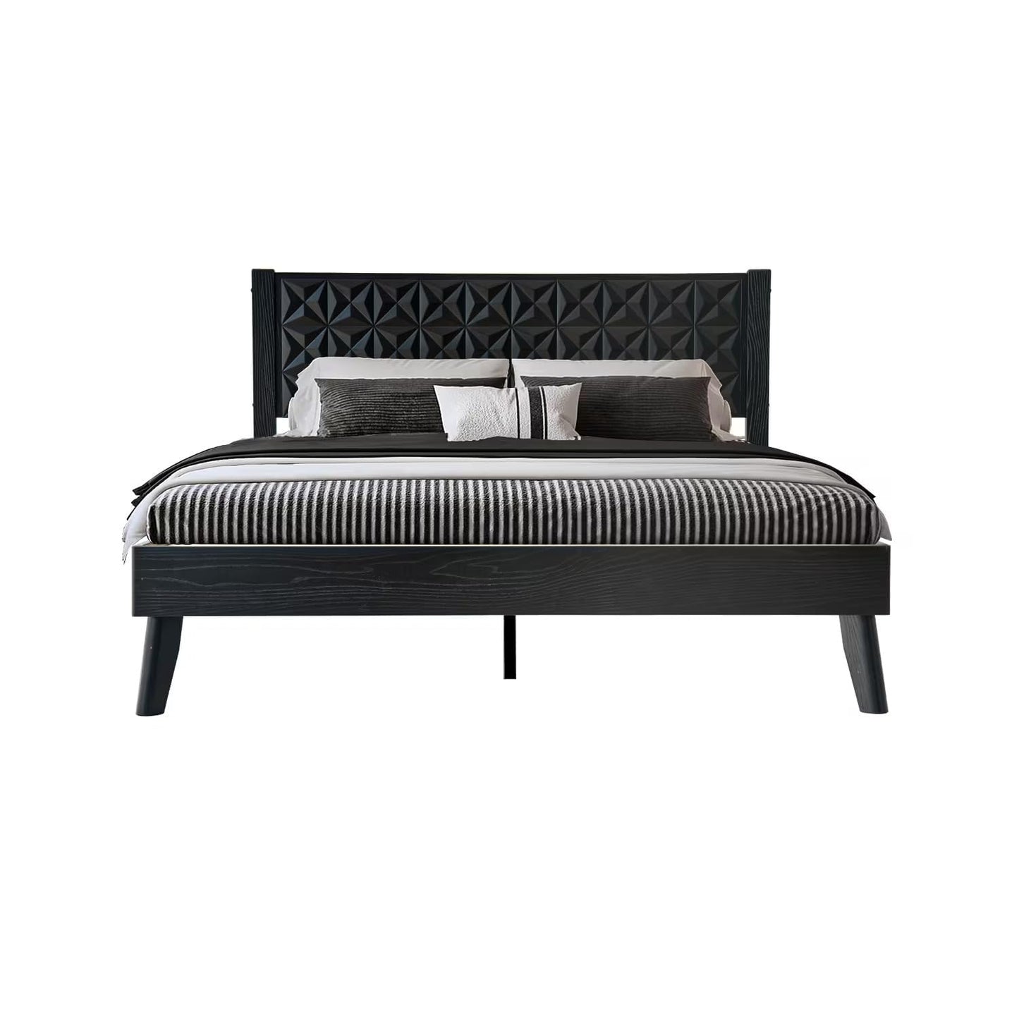 King Size Platform Bed Frame with Solid Wood Headboard & Footboard, 12 Sturdy Slatted Base with Central Metal Legs, Noise-Free & Slip-Free, Easy Assembly, No Box Spring Needed, Ebony Oak Finish UPK-35
