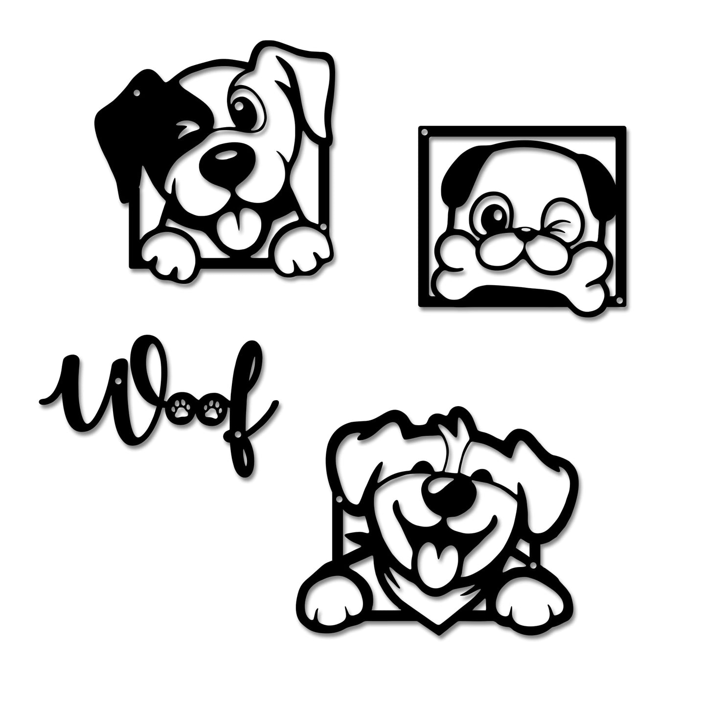 Rajukit 4-Piece Cartoon Metal Dog Wall Art Set, Dog Lover Gift for Indoor Home Décor, Playful Woof Design for Living Room, Bedroom, Office & Kitchen
