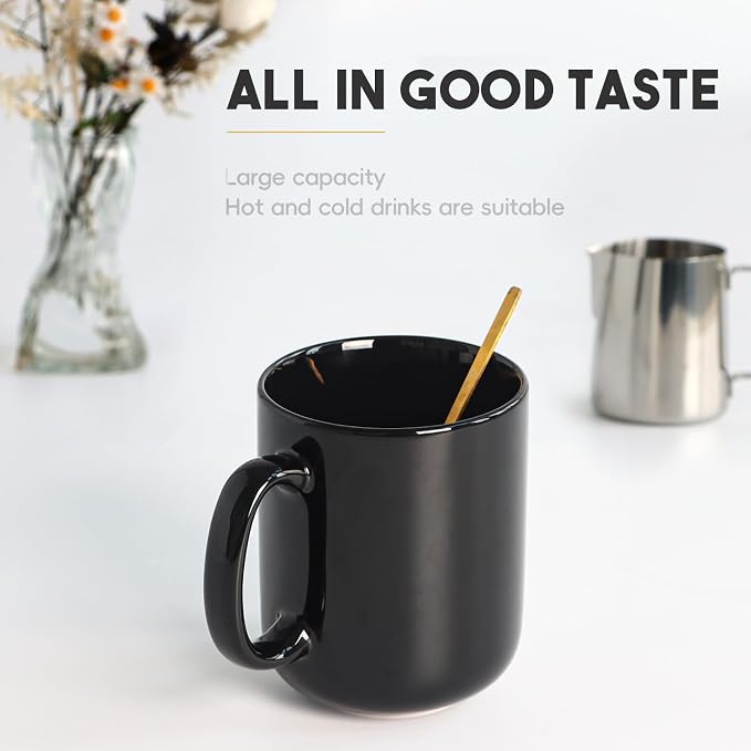 harebe 20 OZ Large Coffee Mug, Smooth Ceramic Tea Cup for Office and Home, Big Capacity with Handle, Black