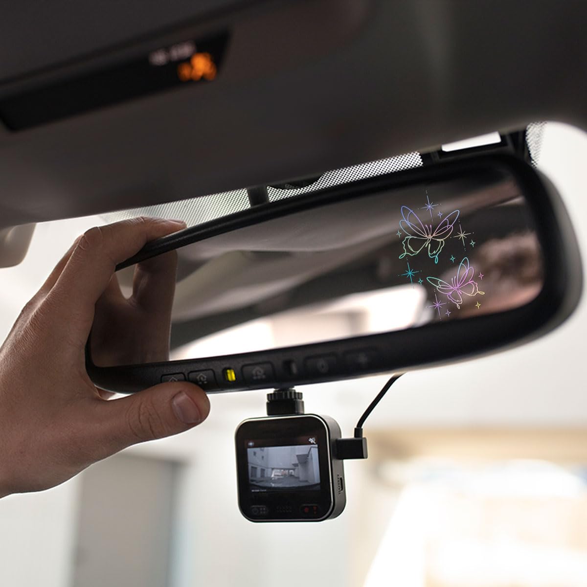 3 Pcs Holographic Butterfly Mirror Decal, Aesthetic UVDTF Car Sticker with Sparkle Star Design, Waterproof Vinyl Fairycore Butterfly Decal for Rearview Mirror, Laptop, or Window (3 inch)