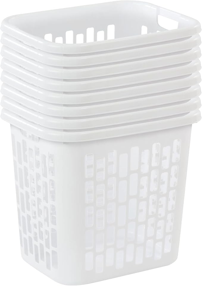 Sterilite Ultra Easy Carry Plastic Dirty Clothes Laundry Basket Hamper with Integrated Handles and Ventilation Holes, White (8 Pack)