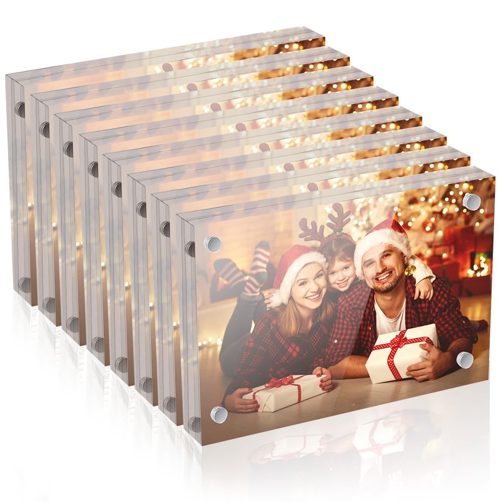 Airsnigi 5 x 7 Acrylic Picture Frames 8 Pack, Clear Picture Frames Frameless Magnetic Picture Frame Double Sided Magnetic Photo Frame Self Standing Desktop Display Stand for Bedroom Living Room Home