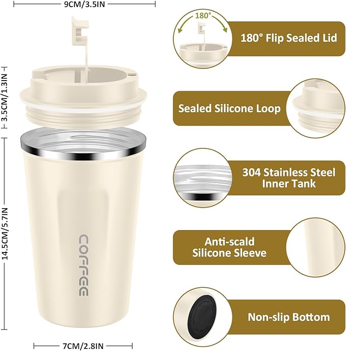 CS COSDDI 12 oz Stainless Steel Vacuum Insulated Tumbler - Coffee Travel Mug Spill Proof with Lid - Coffee Cups for Keep Hot/Ice Coffee,Tea and Beer
