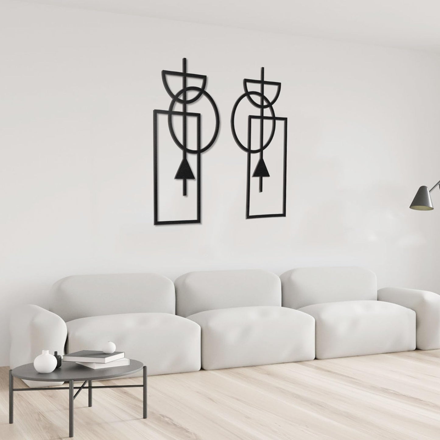 Zzbakress Wall Art, 2 Pcs Wooden Geometric Modern Abstract Wall Decor, 17.8 x 9.3 in, Living Room, Style1