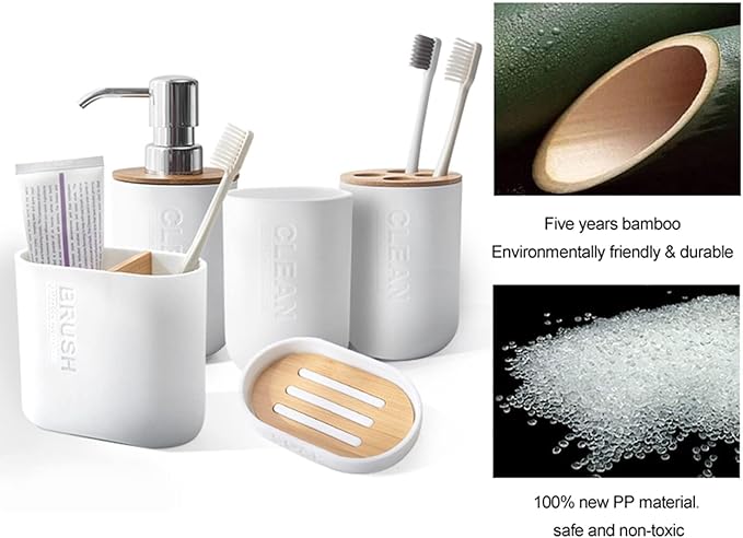 Toothbrush Holders Bamboo Electric Toothbrush Holder Bathroom Storage Organizer Countertop for Toothpaste, Floss, Razor, White