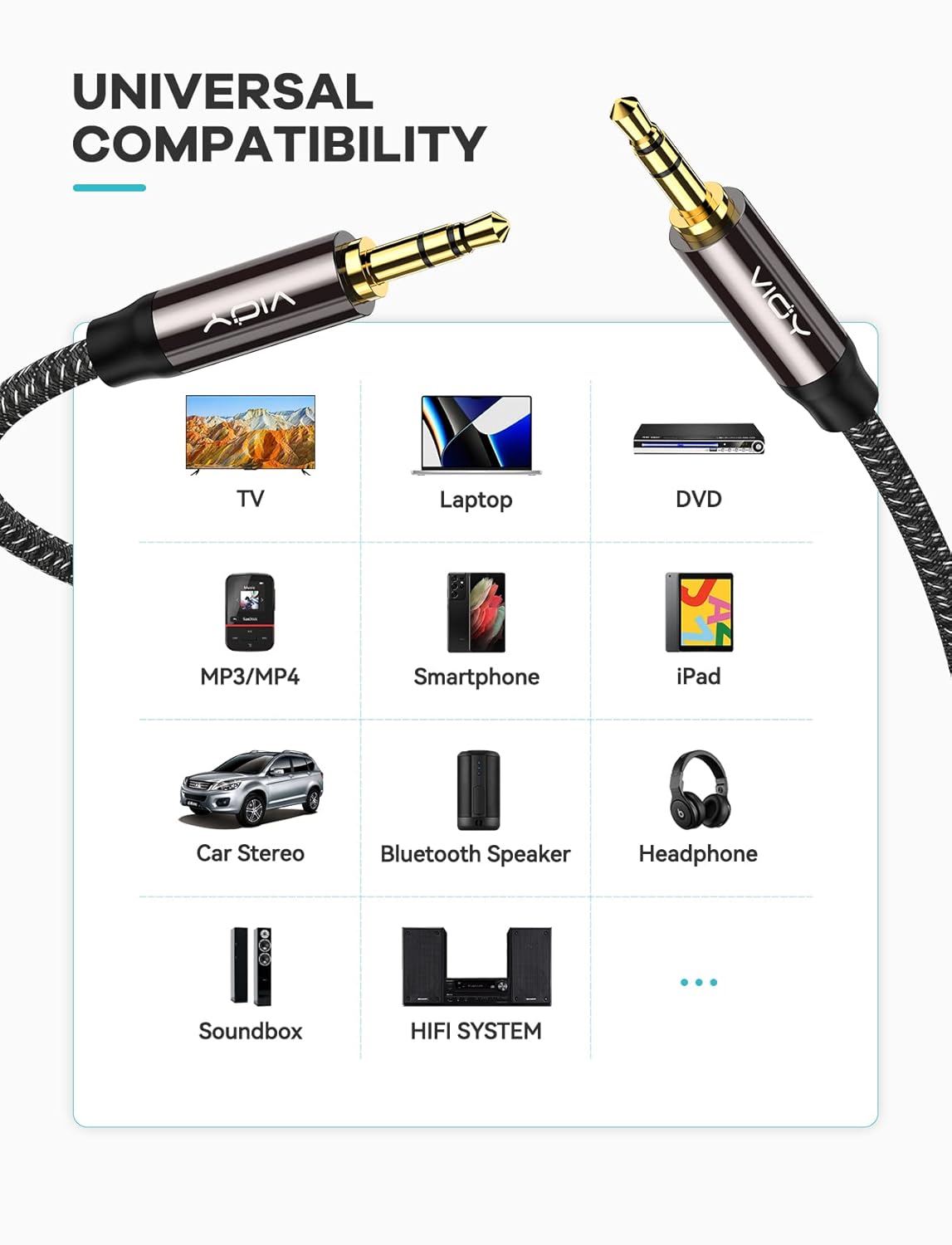 (15 3.5 mm VIOY Aux Cable ft), [Copper Shell, Hi-Fi Sound] Male to Male Braided Auxiliary Cord Compatible