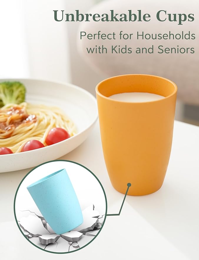 Wheat Straw Cups 12 OZ Alternative to Plastic Reusable Cup Set 6 Tumblers