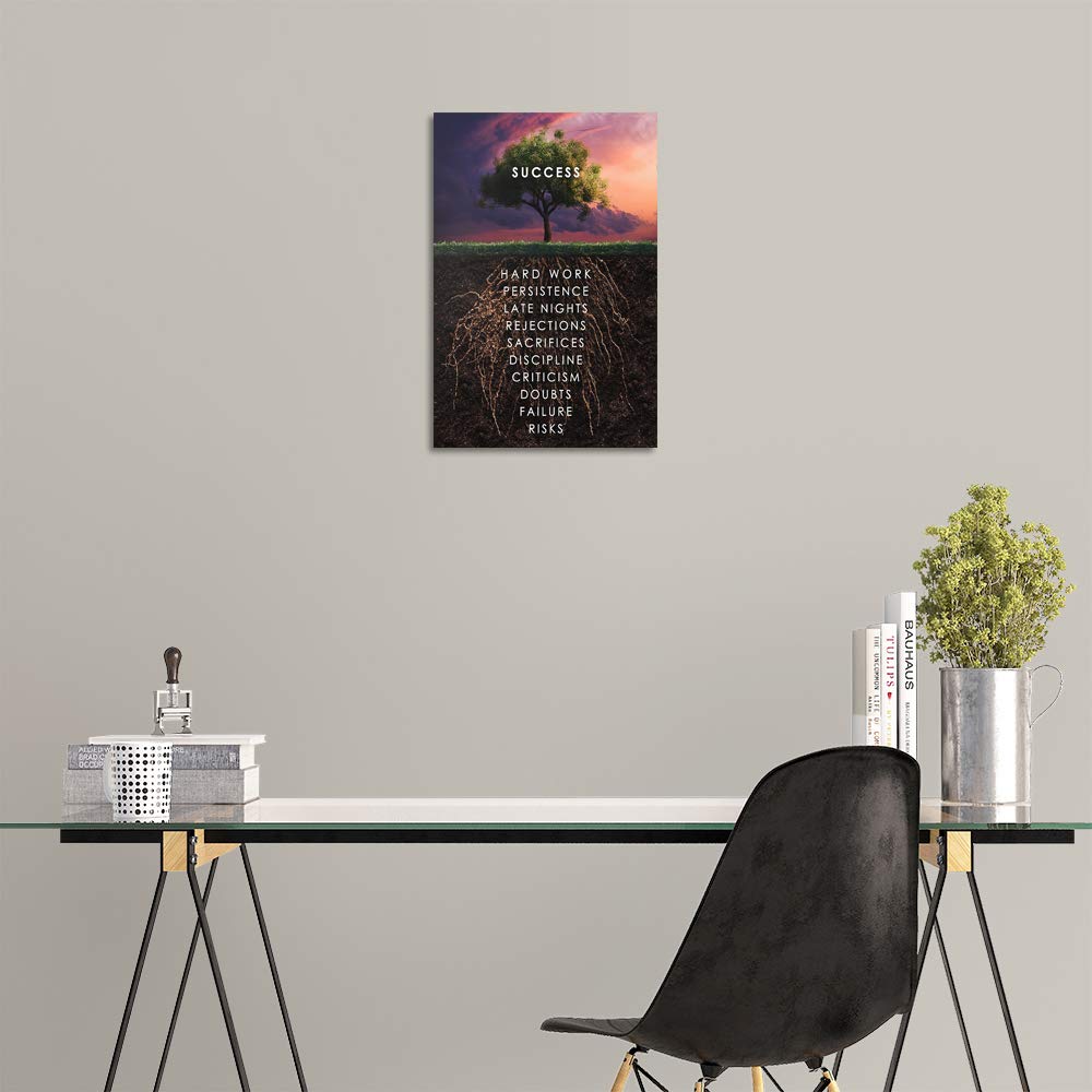 Success Tree Inspirational Quote Canvas Wall Art Motivational Motto Painting Inspiring Entrepreneur Posters Prints Artwork Decor Framed for Home Office Classroom Ready to Hang - 12" Wx18 H