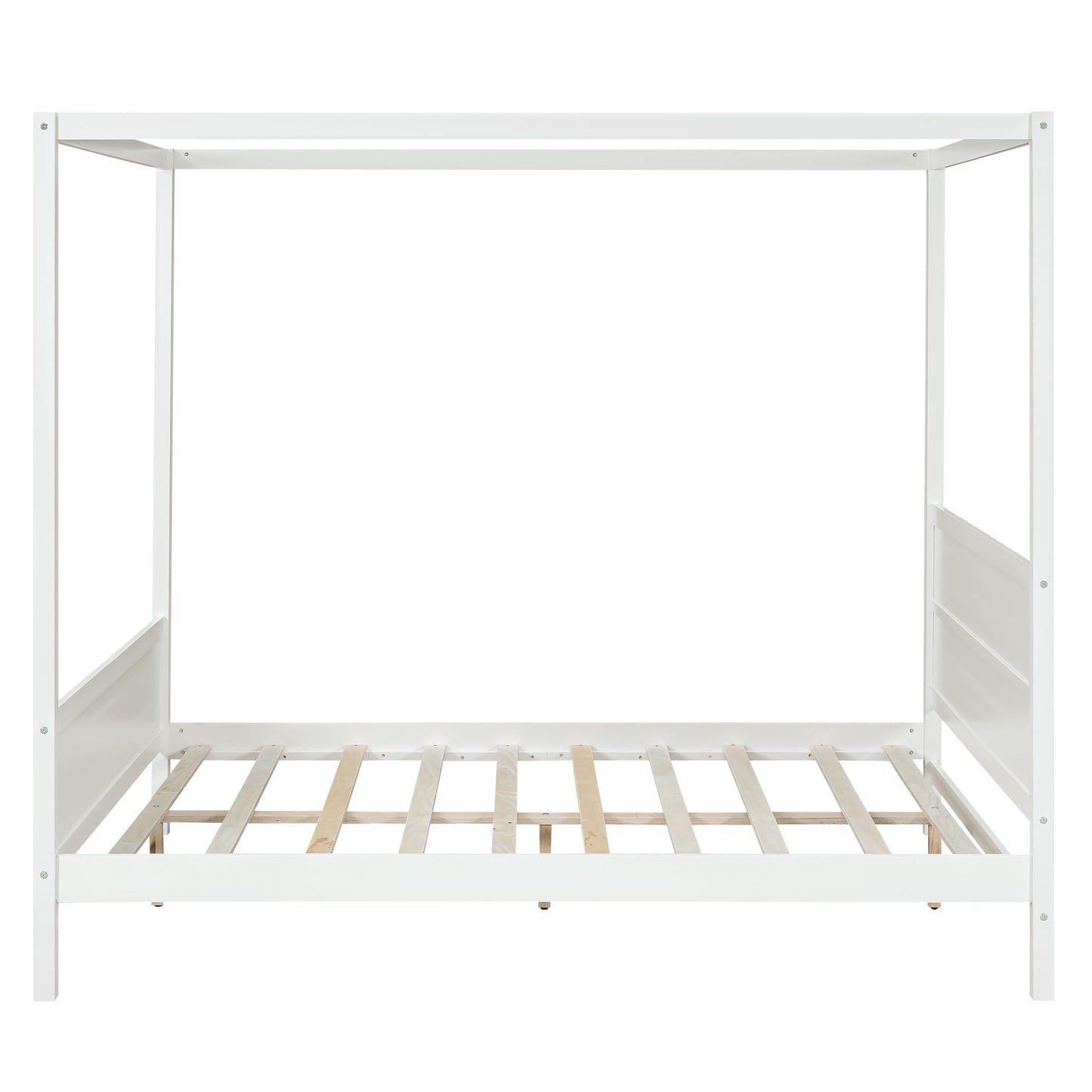 GDFStudio Queen Size Canopy Bed Frame, Wood Platform Canopy Bed Queen with Headboard and Footboard, Four Poster Canopy Bed Frame with Slat Support, No Box Spring Needed, Easy Assembly, White