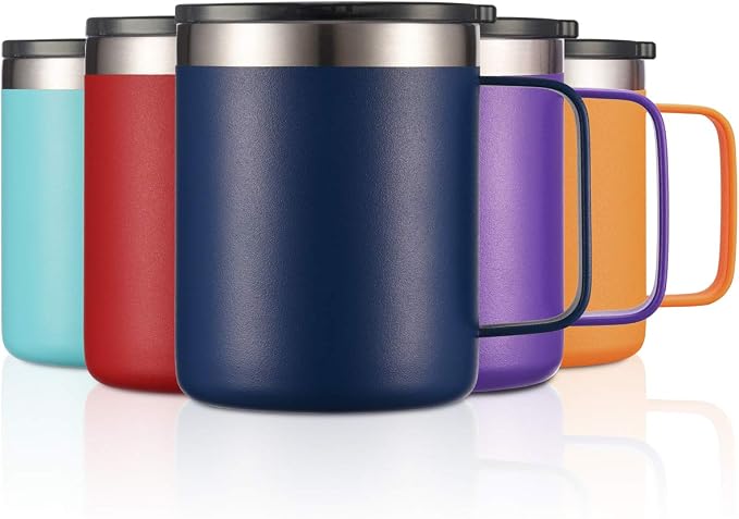 12oz Stainless Steel Insulated Coffee Mug with Handle, Double Wall Vacuum Travel Mug, Tumbler Cup with Sliding Lid, Navy