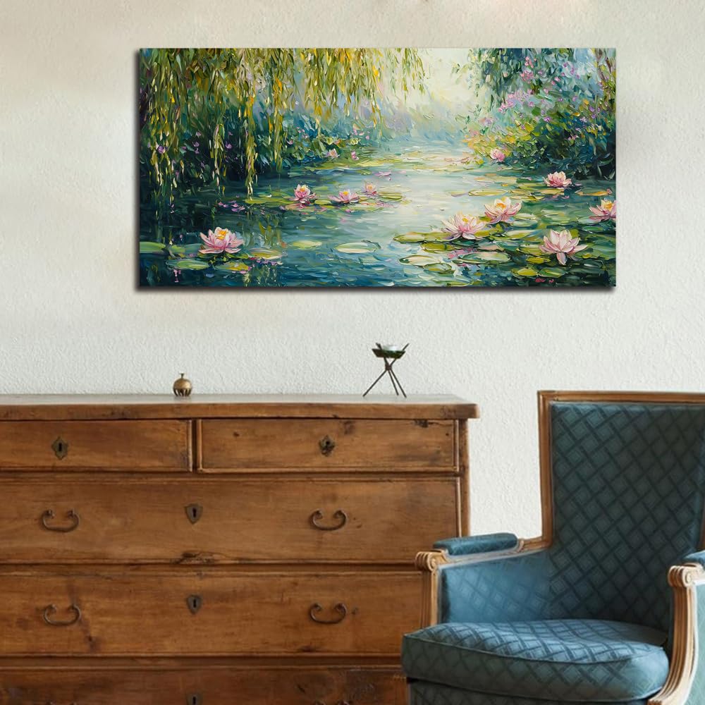 Claude Monet Water Lilies Floral Canvas Prints Wall Art Monet Style Famous Oil Paintings Flowers Decor Classic Impressionist Art Prints, Claude Monet Artwork for Living Room Bedroom Kitchen Home Office Decorations 20x40 Inches