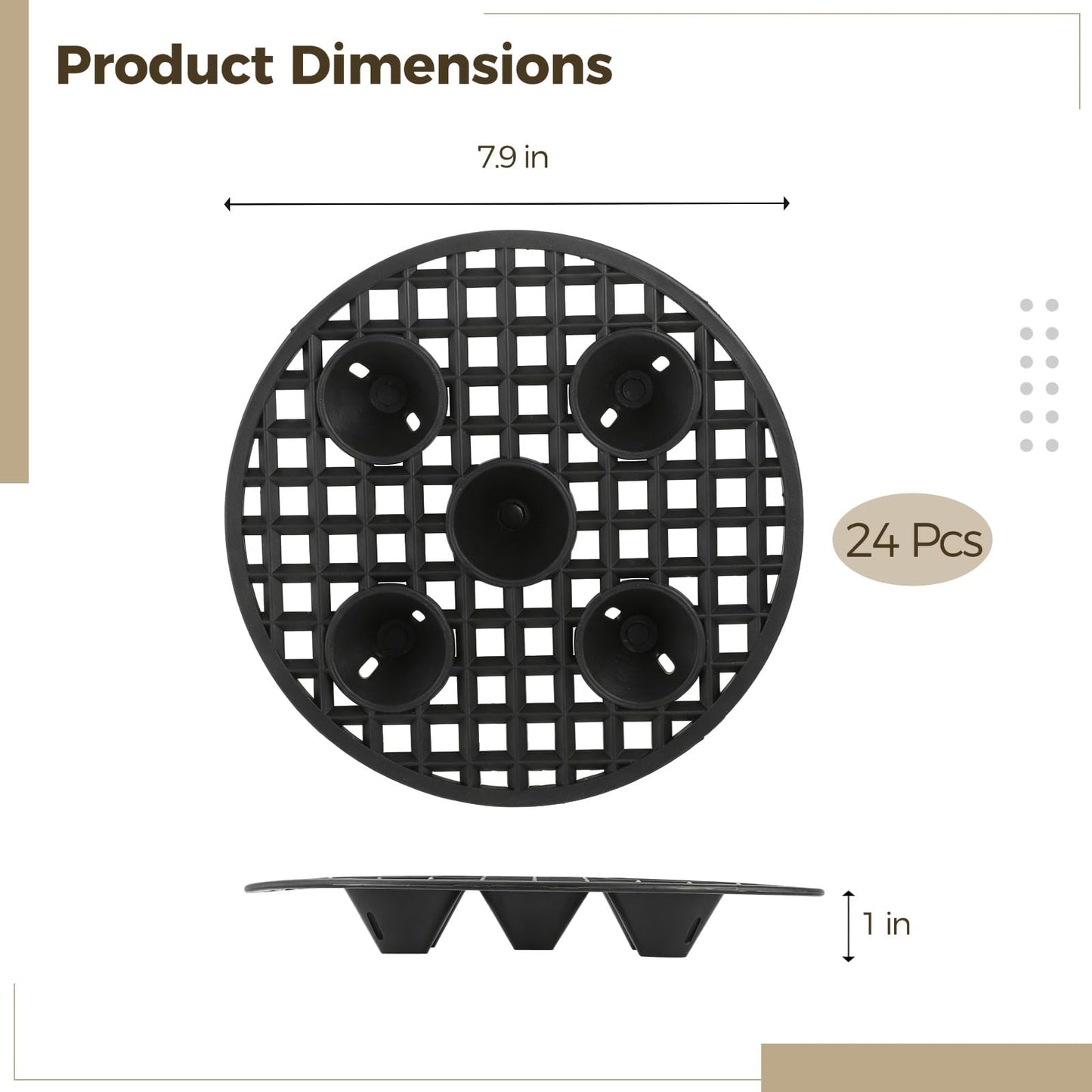 plantoky 24 Pcs Plant Pot Elevator Risers, 7.9 in Round Plastic Heavy Duty Plant Stands, Floor Protection Saucer to Prevent Surface Damage, Black Planter Stand for Indoor Outdoor Garden Patio Potted Plants