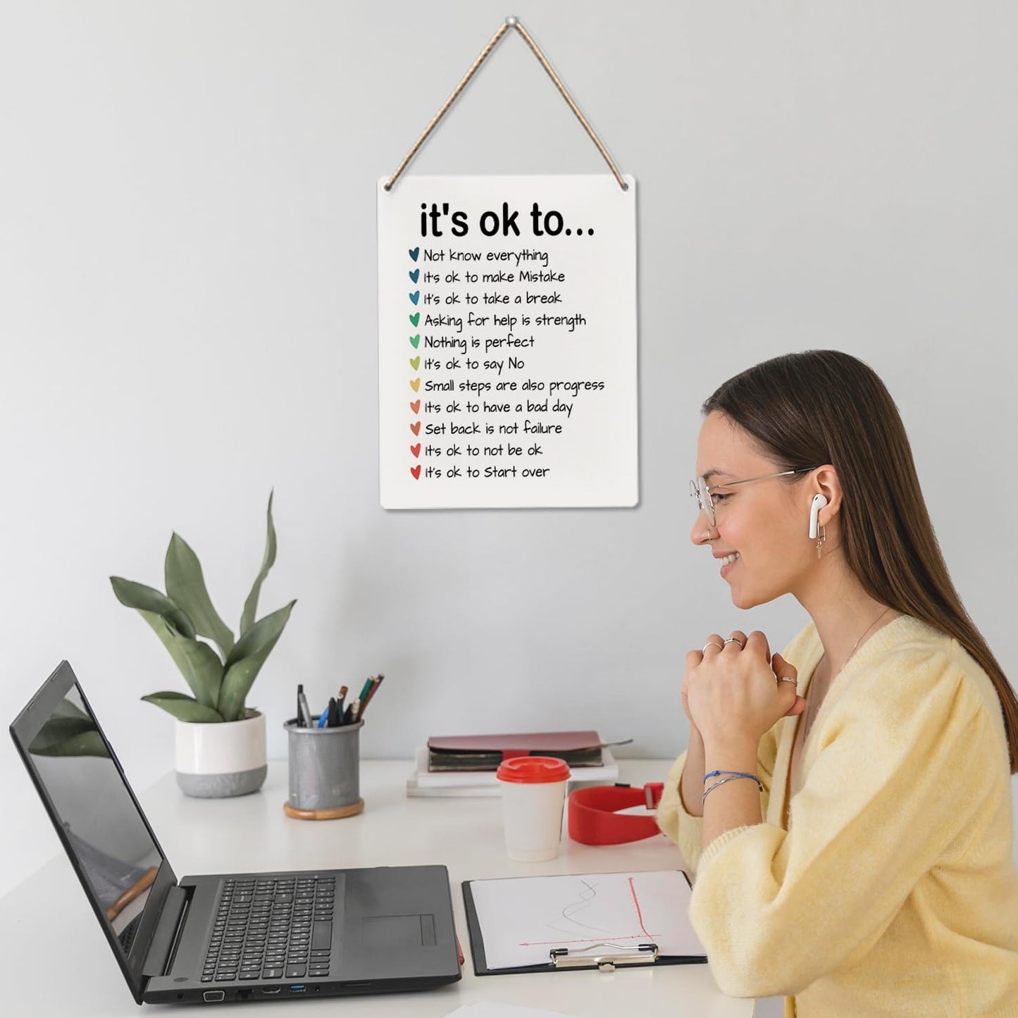 UYIKG Therapist Therapy Office Wall Decor Sign,Nursery Classroom Mental Health Decor,Inspirational Motivational Therapy Wall Decoration Sign for Kids Room Bderoom,It's Okay to Art Decoration,8x10 Inch
