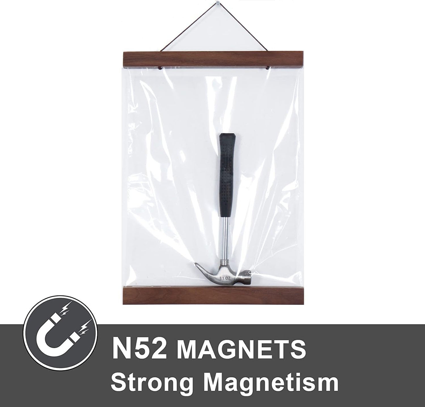 Niwo ART - Magnetic Poster Hanger Frame, 12x18 12x16 12x24 Light Wood Wooden Magnet Canvas Artwork Print Dowel Poster Hangers Frames Hanging Kit (Walnut, 12")