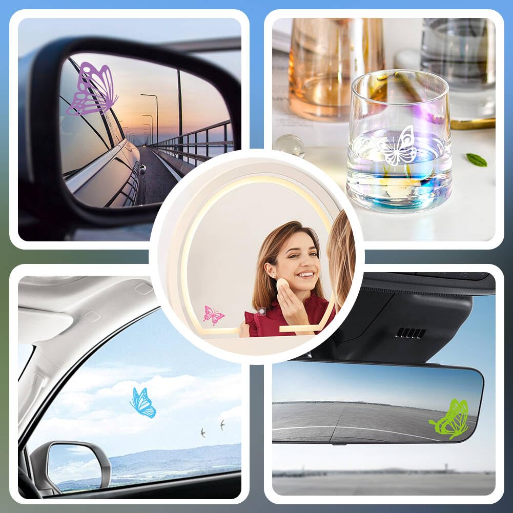 OLYCRAFT 4 Styles/Sheet Rearview Mirror Decal Butterfly Shape Window Stickers Car Side Mirror Sticker Removable Waterproof PVC Stickers for Car Decor Water Bottle Laptop Sticker - 4.5x4.5 inch