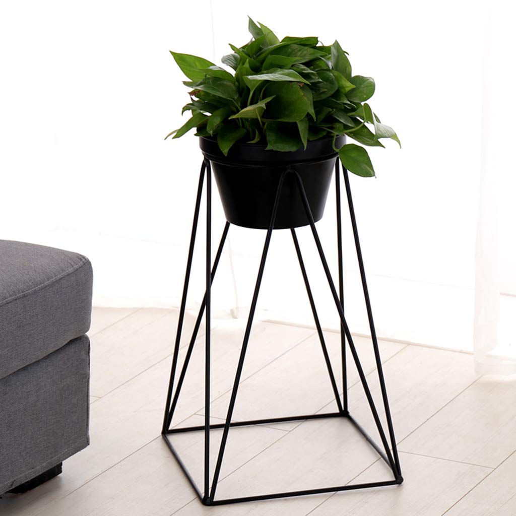 KAJIAO Metal Flower Pot Stand Indoor Balcony Decoration Plant Pot Display Shelf Outdoor Anti-Corrosion Iron Art Floor-Stand Support Rack(Black,L)