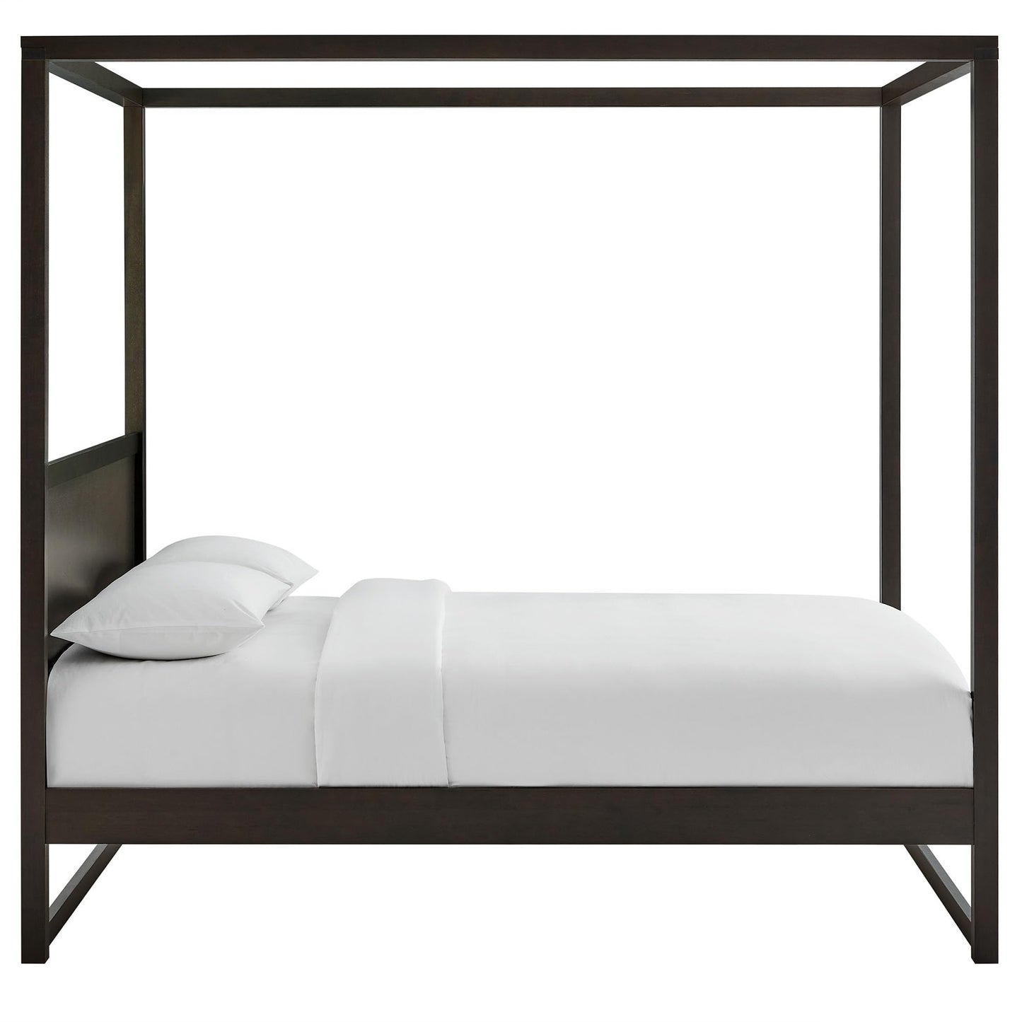 Modway Alva Queen Size 4-Post Wood Platform Canopy Bed in Smoked Oak – with with Headboard and Solid Rubberwood Frame