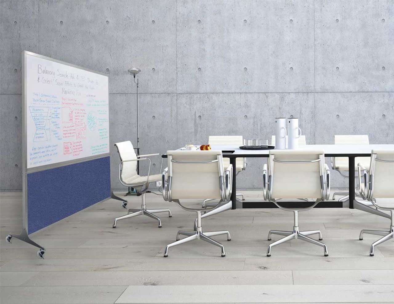 DivideWrite Mobile Whiteboard | Double Sided Dry Erase Board | Portable Office Cubicle Partition | Display for Classrooms, Conference Rooms, Meeting Areas and More | Ocean Fabric 4' Wide X 6' Tall