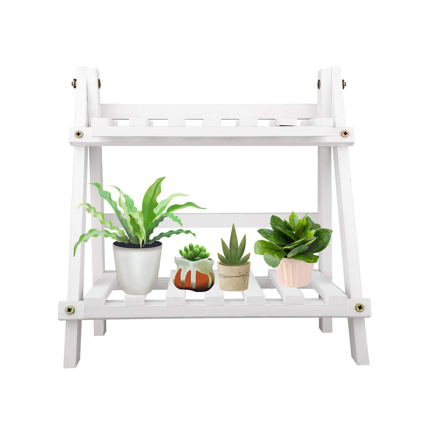 ZHZXBDGQ Wooden Plant Stand, 2 Tier Flower Display Rack Holder, Indoor Outdoor Plant Stand Flower Pots Holder for Home Desktop Garden Patio Balcony Decoration-White