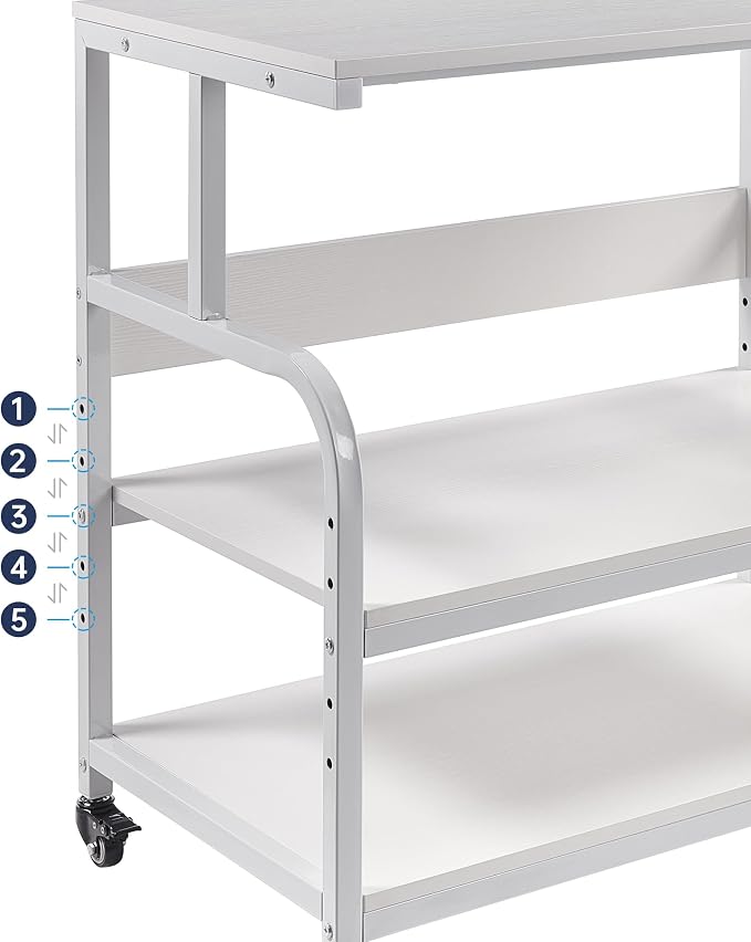 Fannova Printer Stand, 32.3" x 18.9" x 32.1" Extra Large Printer Table with Adjustable Storage Shelf, 3 Tier Rolling Printer Cart with Industrial Wheels for Home Office, White