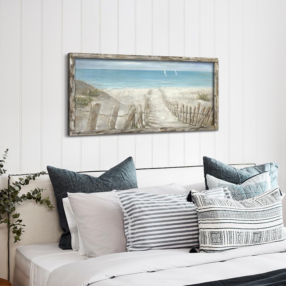 Beach Canvas Print Artwork Coastal Ocean Blue Abstract Seascape Picture Wall Art Painting for Bathroom Office Bedroom(40"*20")
