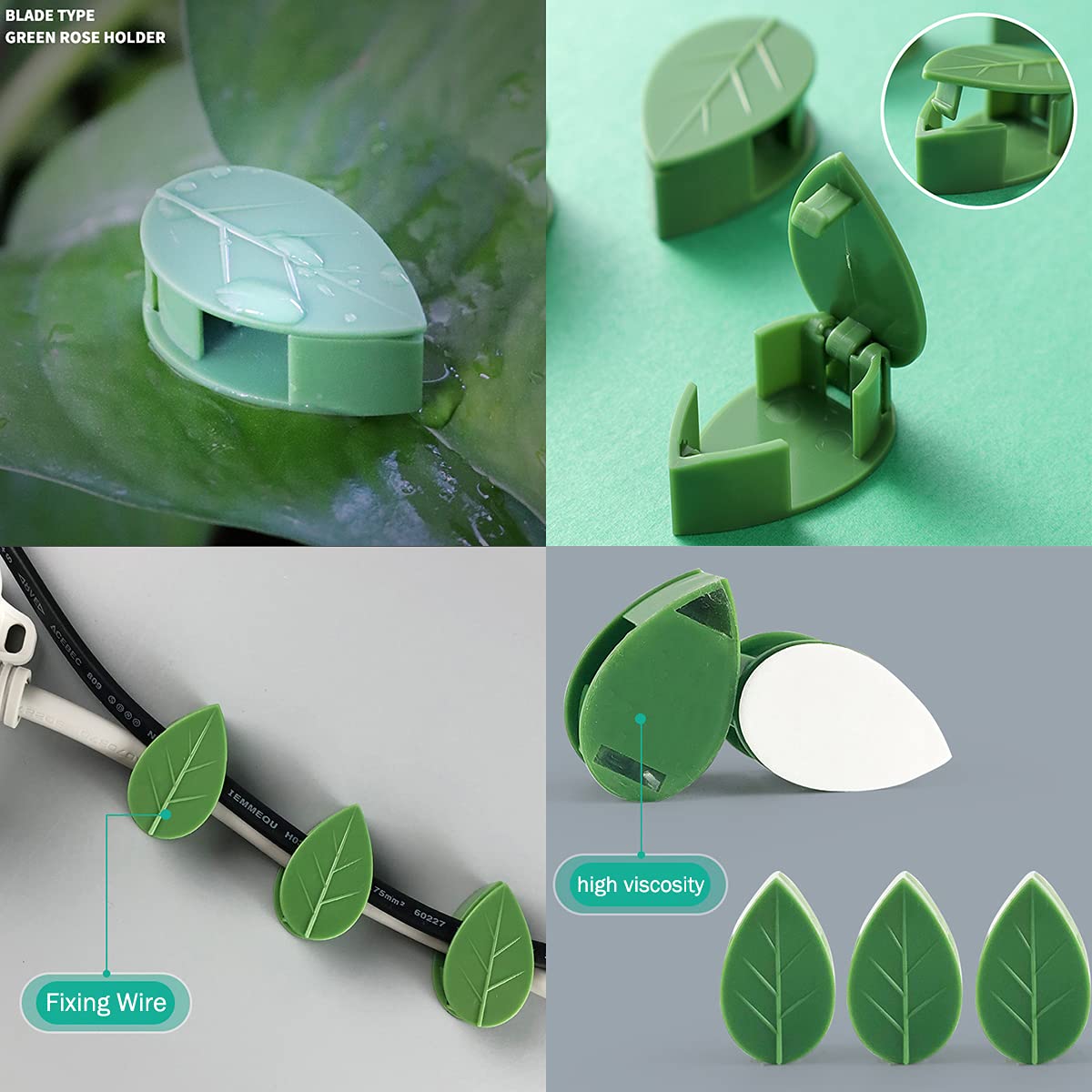 LUCKJUJU 60 Pcs Plant Climbing Wall Fixture Clips Self-Adhesive Hook Vines Traction Clips Invisible Holder Garden Green Leaf Simulation Self-Adhesive Hook Wire Fixing Supporting