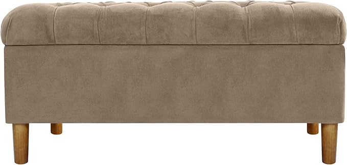 Homepop Home Decor | Tufted Ainsley Button Storage Ottoman Bench with Hinged Lid | Ottoman Bench with Storage for Living Room & Bedroom,Fawn Velvet