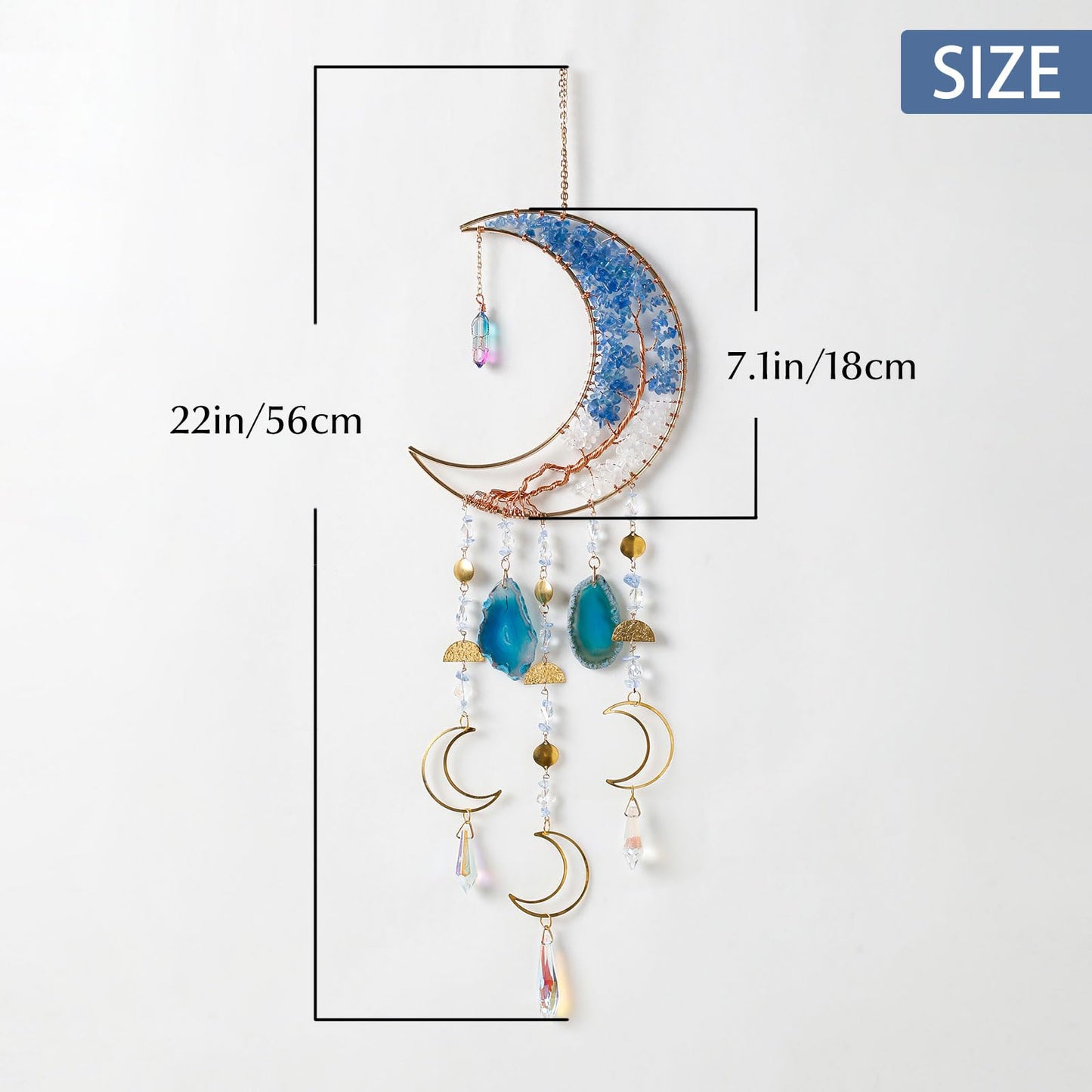 Agate Gemstone Dream Catcher 7 Chakra Tree of Life Dream Catcher with Crystal Stones Handmade Dreamcatcher Wall Decor for Adults Boys Girls,Bedroom,Wedding,Garden,Bless Gift(Blue Moon with Pendant)