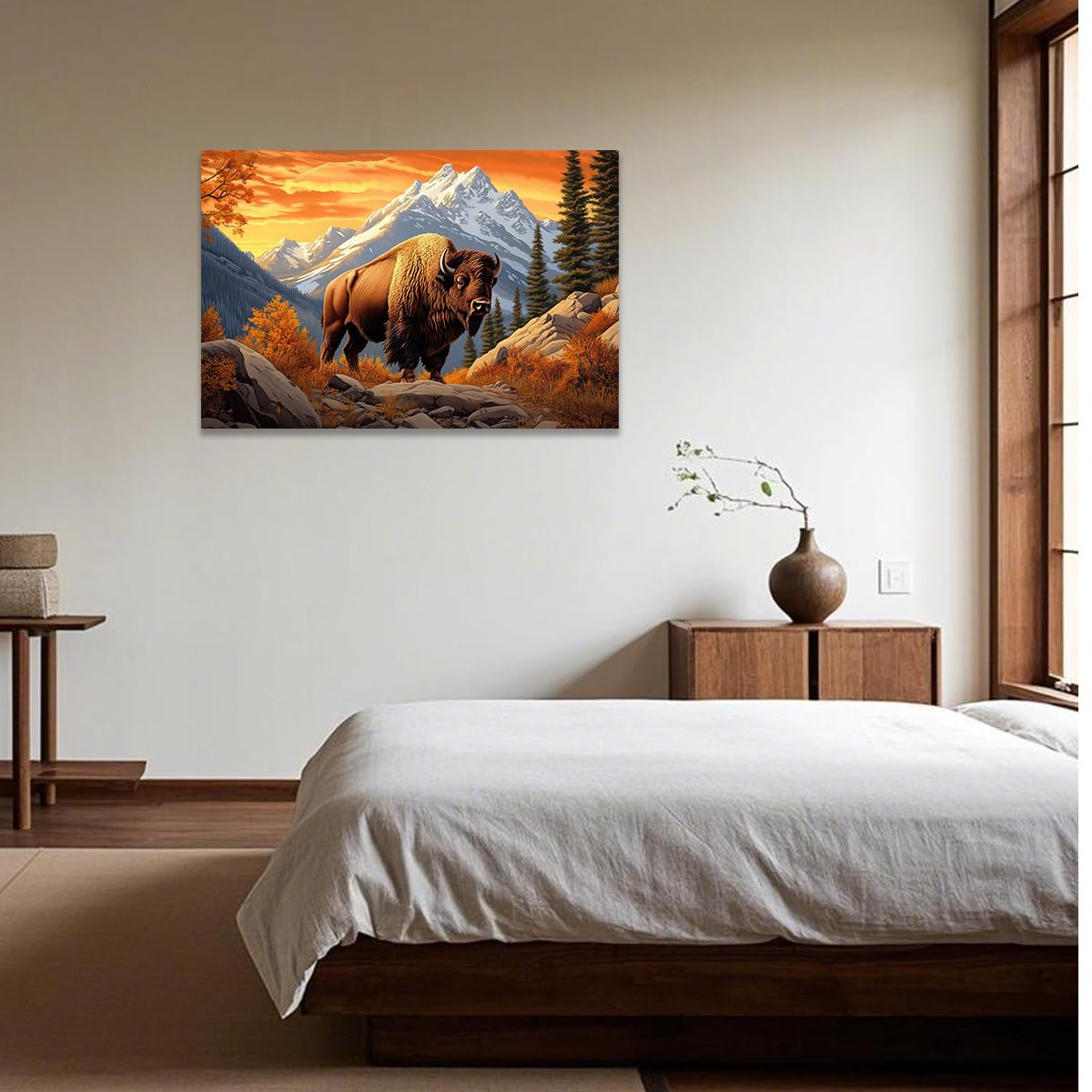 CCWACPP Buffalo Bison Canvas Wall Art Prints Wildlife Cow Pictures Cabin Buffalo Decor for Living Room Bedroom Home Office Decor Framed (12.00" x 18.00")