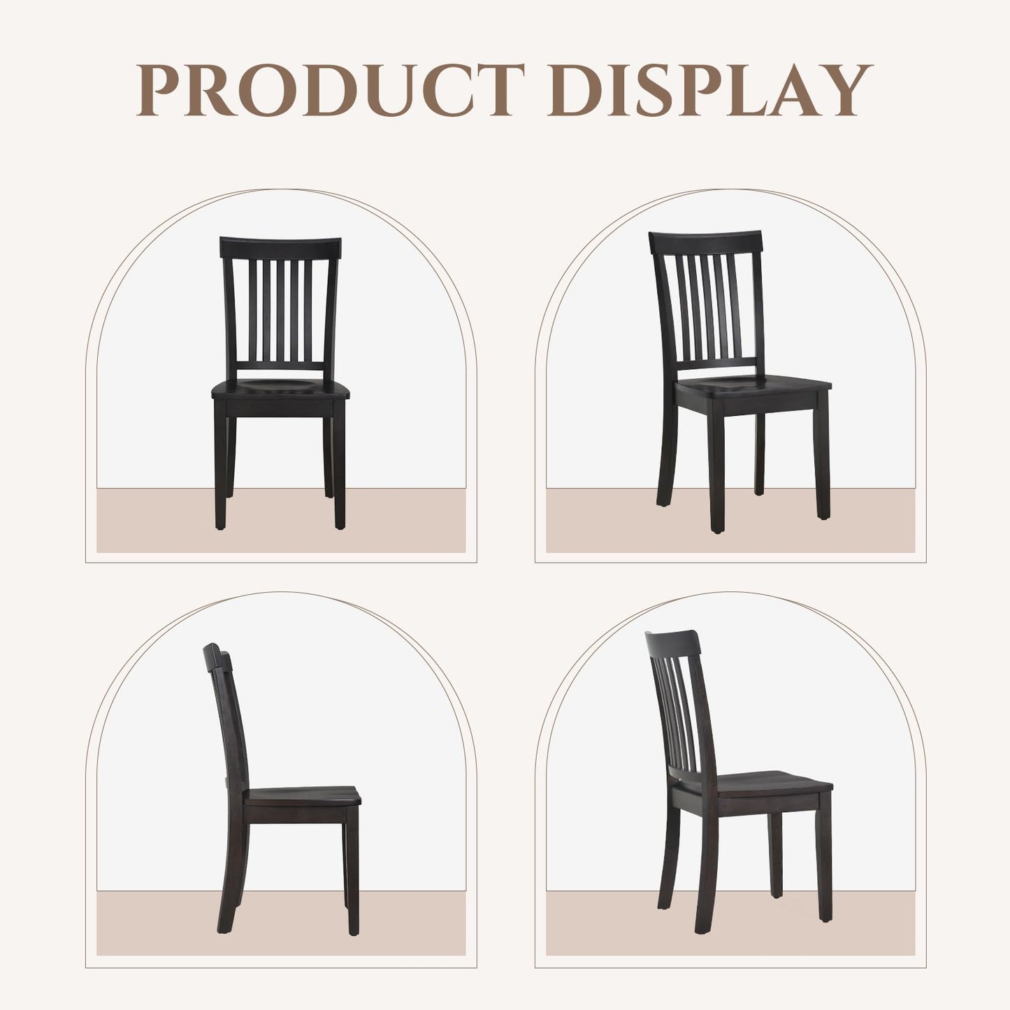 COLAMY Wooden Dining Chairs Set of 4, Spindle High Back Windsor Kitchen Side Chair, Farmhouse Dining Chairs for Kitchen and Dining Room, Dark Brown